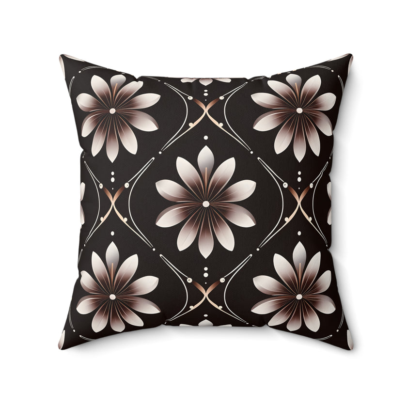 Black Floral Faux Suede Square Pillow