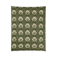 Botanical Floral Comforter, Cozy Bedding for Home Decor, Green Flower Design, Eco-Friendly Gift, Spring & Summer Style
