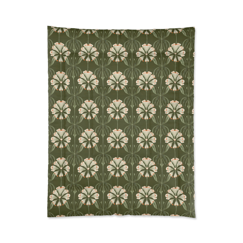 Botanical Floral Comforter, Cozy Bedding for Home Decor, Green Flower Design, Eco-Friendly Gift, Spring & Summer Style