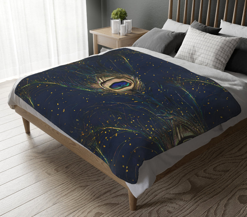Peacock Feather Velveteen Microfiber Blanket (Two-sided print)