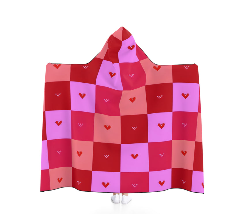 Cozy Valentine's Hooded Blanket, Perfect for Snuggling, Gift for Her, Warm Throw, Heart Pattern, Relaxing Chill Days