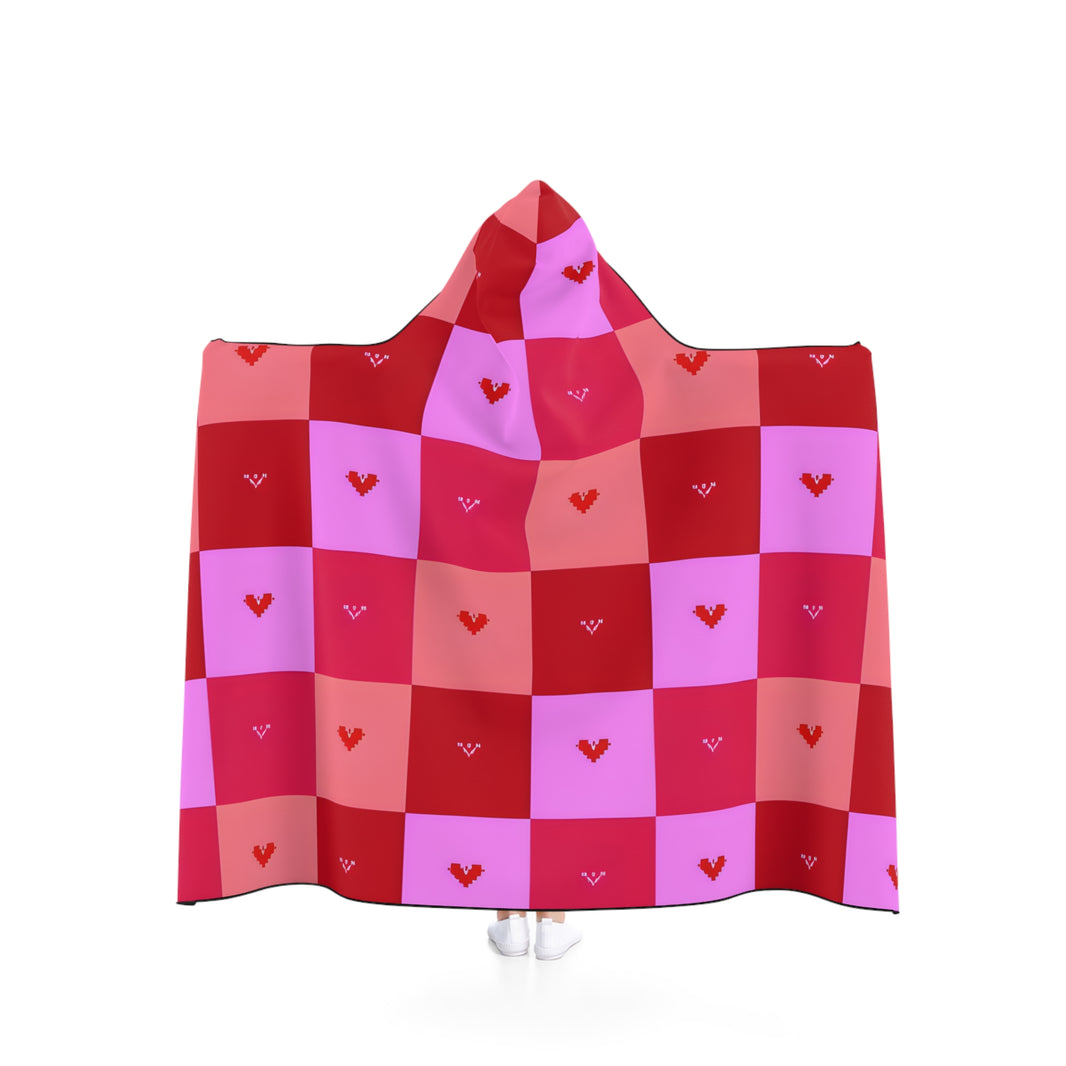 Cozy Valentine's Hooded Blanket, Perfect for Snuggling, Gift for Her, Warm Throw, Heart Pattern, Relaxing Chill Days