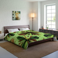 Eco-Friendly Floral Comforter, Nature-Inspired Bedding, Cozy Home Decor, Gift for Plant Lovers, Green and Brown Design