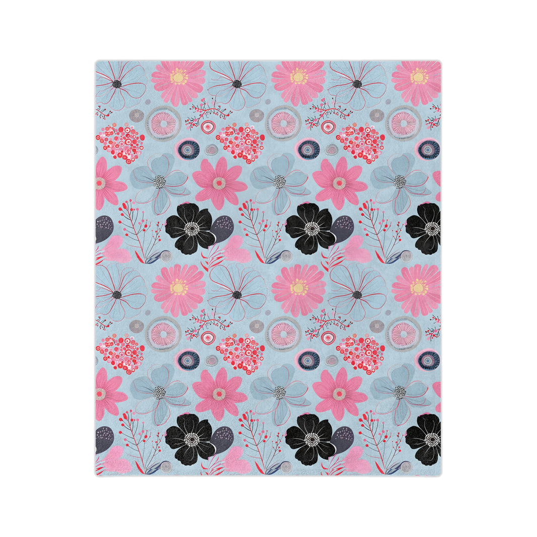 Blue, Pink Floral Velveteen Microfiber Blanket