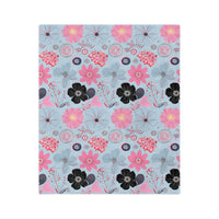 Blue, Pink Floral Velveteen Microfiber Blanket
