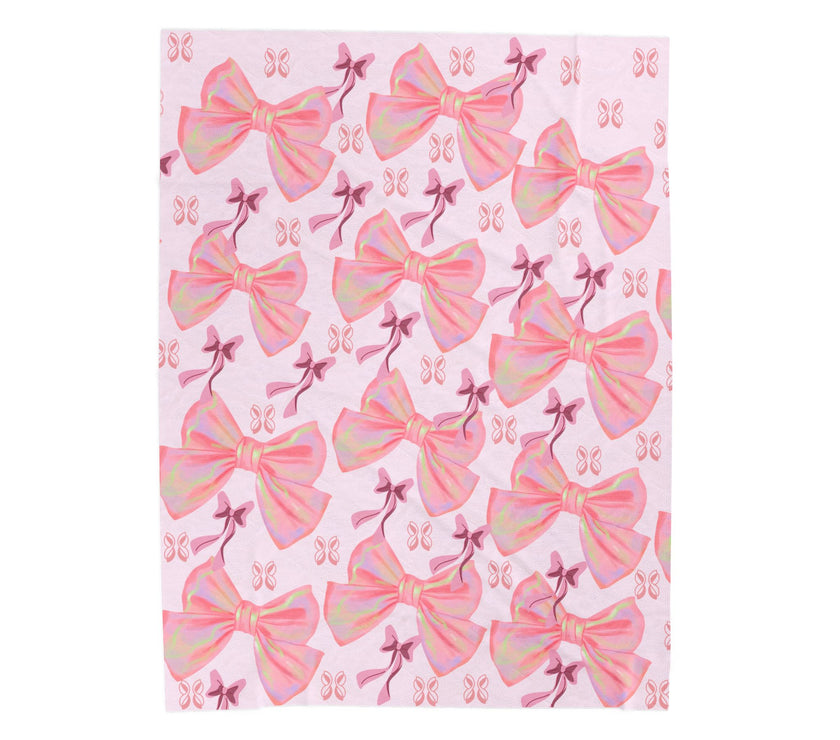 Velveteen Plush Blanket, Cozy Pink Bow Blanket, Soft Fleece Throw, Warm Bedding, Girly Bedroom Decor, Gift for Her