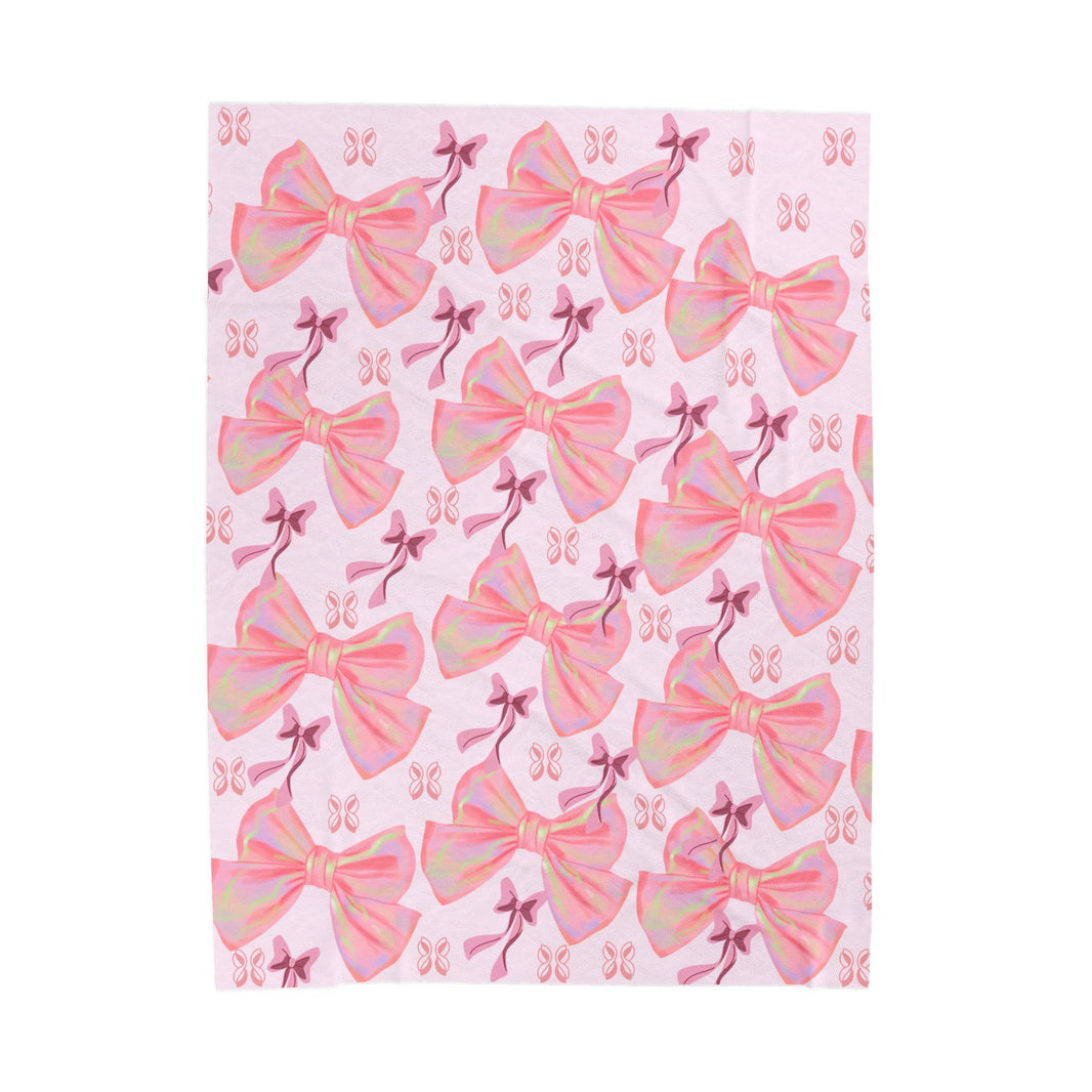Velveteen Plush Blanket, Cozy Pink Bow Blanket, Soft Fleece Throw, Warm Bedding, Girly Bedroom Decor, Gift for Her