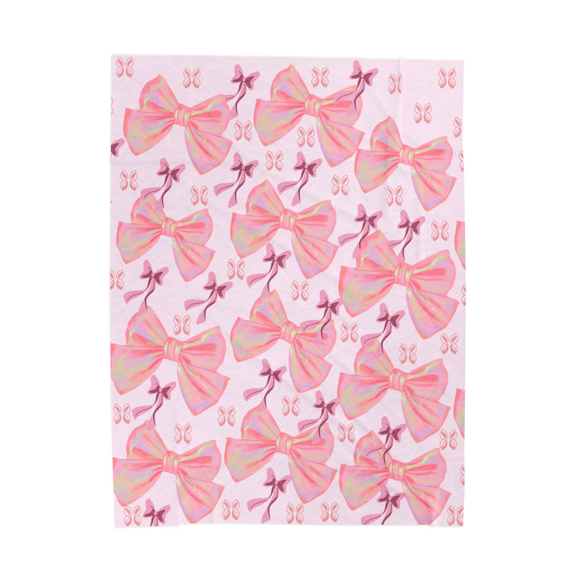 Velveteen Plush Blanket, Cozy Pink Bow Blanket, Soft Fleece Throw, Warm Bedding, Girly Bedroom Decor, Gift for Her