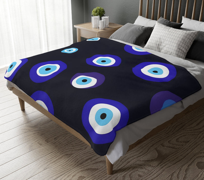Blue Evil Eye Blanket Velveteen Microfiber Blanket (Two-sided print)
