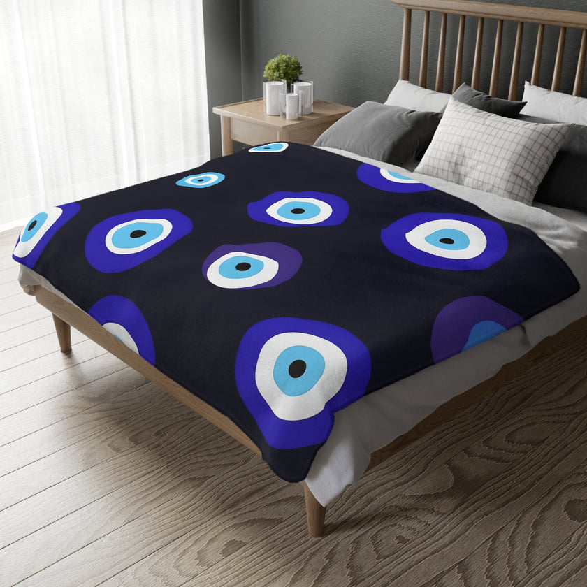 Blue Evil Eye Blanket Velveteen Microfiber Blanket (Two-sided print)