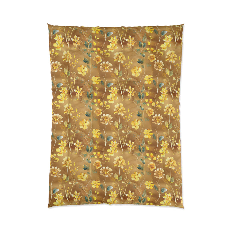 Floral Comforter, Cozy Botanical Quilt for Bedroom, Elegant Bedspread for Spring, Gift for Flower Lovers, Home Decor, Yellow Flower Bedding
