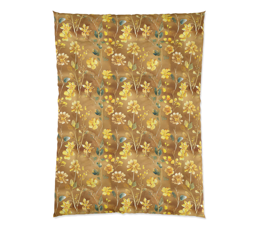 Floral Comforter, Cozy Botanical Quilt for Bedroom, Elegant Bedspread for Spring, Gift for Flower Lovers, Home Decor, Yellow Flower Bedding