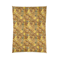 Floral Comforter, Cozy Botanical Quilt for Bedroom, Elegant Bedspread for Spring, Gift for Flower Lovers, Home Decor, Yellow Flower Bedding