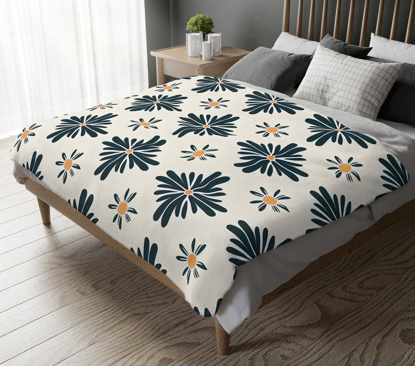 Green and White Floral Velveteen Microfiber Blanket (Two-sided print)