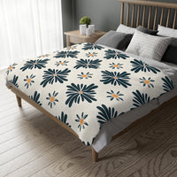 Green and White Floral Velveteen Microfiber Blanket (Two-sided print)