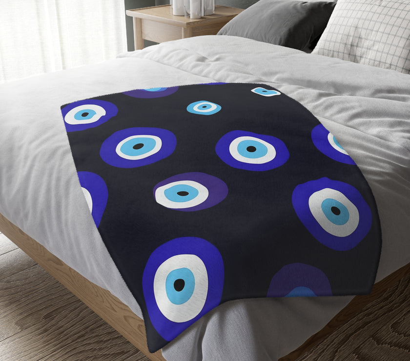 Blue Evil Eye Blanket Velveteen Microfiber Blanket (Two-sided print)