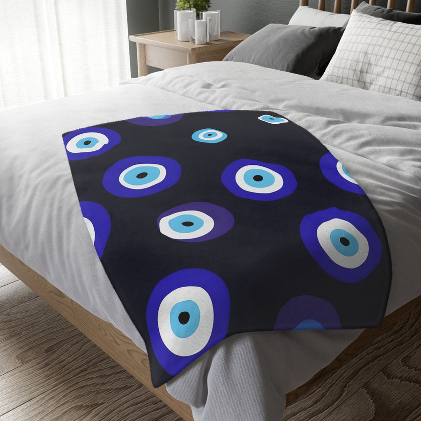 Blue Evil Eye Blanket Velveteen Microfiber Blanket (Two-sided print)