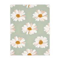 Velveteen Microfiber Blanket, White Daisies on Green - Floral Throw, Botanical Home Decor, Cozy Bedding, Gift for Nature Lovers, Double