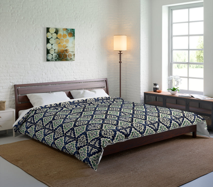 Navy Blue Patterned Comforter, Cozy Bedding for Home Decor, Stylish Bedroom Upgrade, Perfect for Fall and Winter