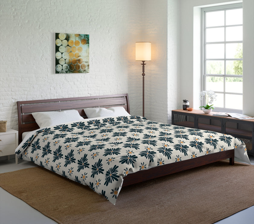 Botanical Blue Comforter, Elegant Floral Bedding, Cozy Home Decor, Bohemian Style Bedspread, Gift for Housewarming, Spring Makeover