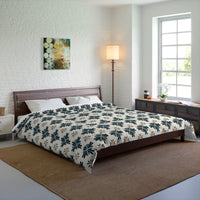 Botanical Blue Comforter, Elegant Floral Bedding, Cozy Home Decor, Bohemian Style Bedspread, Gift for Housewarming, Spring Makeover