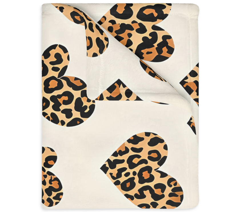 Velveteen Microfiber Blanket, Leopard Print Heart Throw, Cozy Bedding, Animal Lover Gift, Double-sided Couch Cover, Home Decor Accent