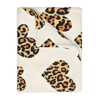 Velveteen Microfiber Blanket, Leopard Print Heart Throw, Cozy Bedding, Animal Lover Gift, Double-sided Couch Cover, Home Decor Accent