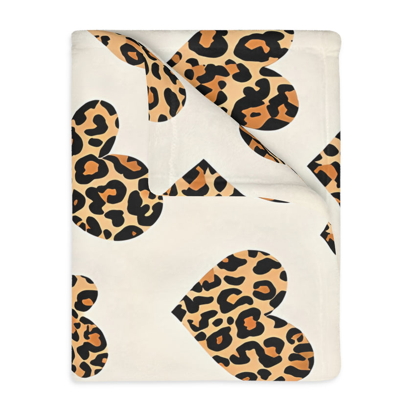 Velveteen Microfiber Blanket, Leopard Print Heart Throw, Cozy Bedding, Animal Lover Gift, Double-sided Couch Cover, Home Decor Accent