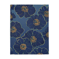 Blanket, Cozy Velveteen Microfiber Two-Sided Print Blue Floral Design - Throw, Bedding, Home Decor, Living Room Accent, Gift Idea