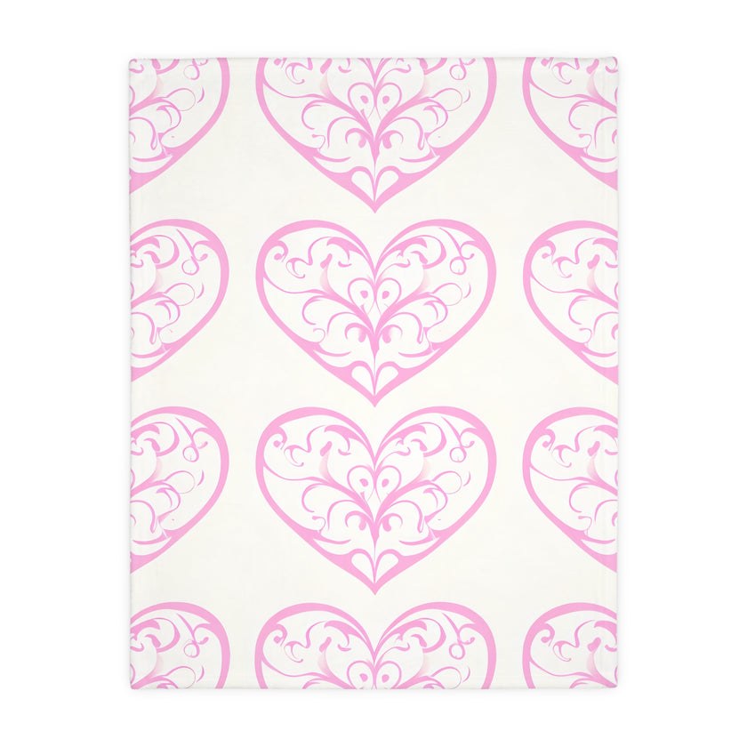 Blanket, soft, cozy, pink heart design, gift for her, home decor, Valentine's Day gift, dorm essential