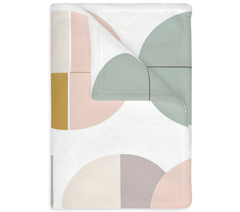 Velveteen Blanket, Pink White Grey Circle Graphic Design, Soft Cozy Throw, Warm Bedspread, Home Decor Accent, Gift for Her, Dorm Room