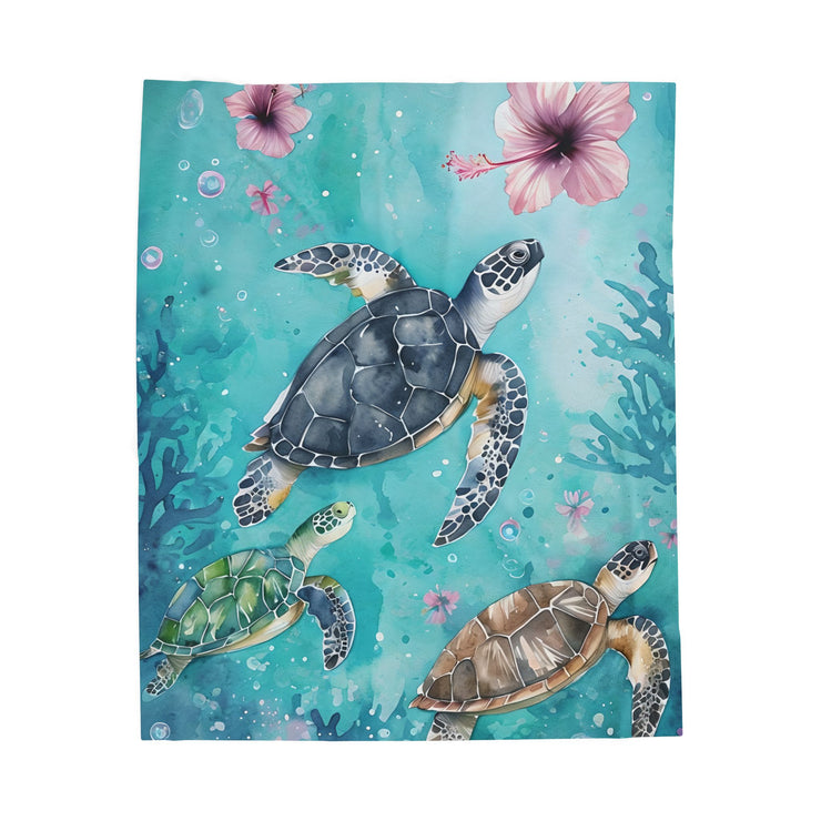 Velveteen Plush Blanket, Sea Turtle Kids Blanket, Kids Bedding, Ocean Themed Blanket, Children's Throw Blanket, Coastal Nursery Decor