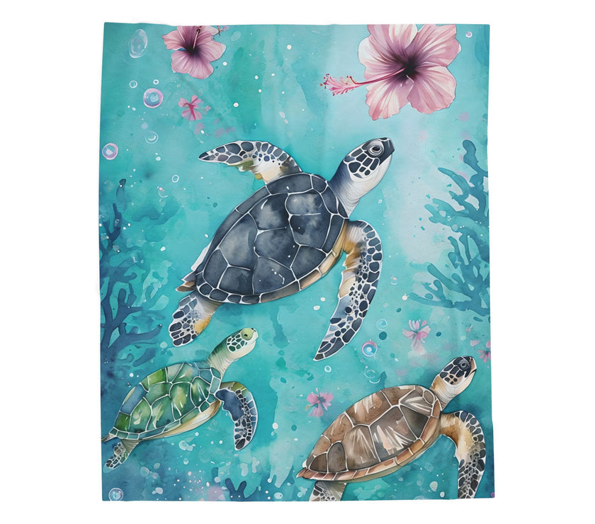 Velveteen Plush Blanket, Sea Turtle Kids Blanket, Kids Bedding, Ocean Themed Blanket, Children's Throw Blanket, Coastal Nursery Decor