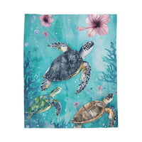 Velveteen Plush Blanket, Sea Turtle Kids Blanket, Kids Bedding, Ocean Themed Blanket, Children's Throw Blanket, Coastal Nursery Decor