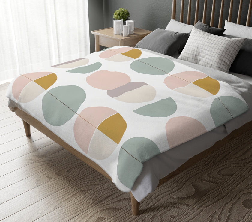 Velveteen Blanket, Pink White Grey Circle Graphic Design, Soft Cozy Throw, Warm Bedspread, Home Decor Accent, Gift for Her, Dorm Room