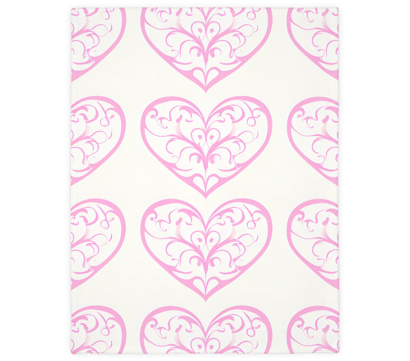 Blanket, soft, cozy, pink heart design, gift for her, home decor, Valentine's Day gift, dorm essential