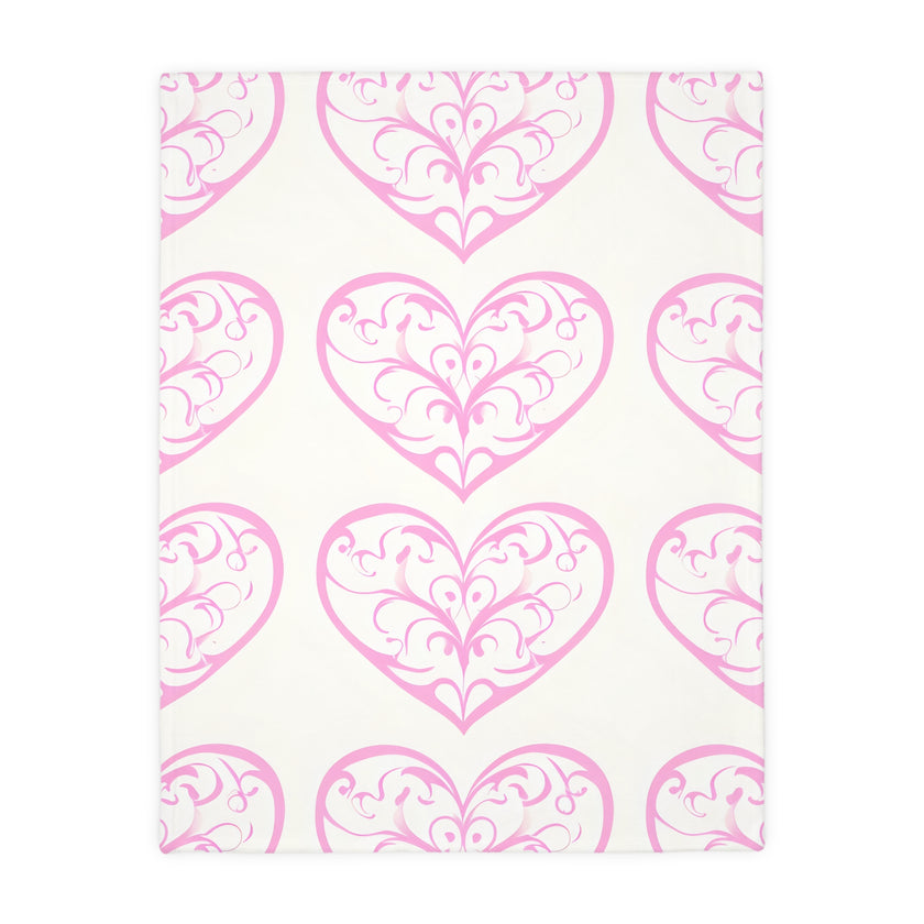 Blanket, soft, cozy, pink heart design, gift for her, home decor, Valentine's Day gift, dorm essential