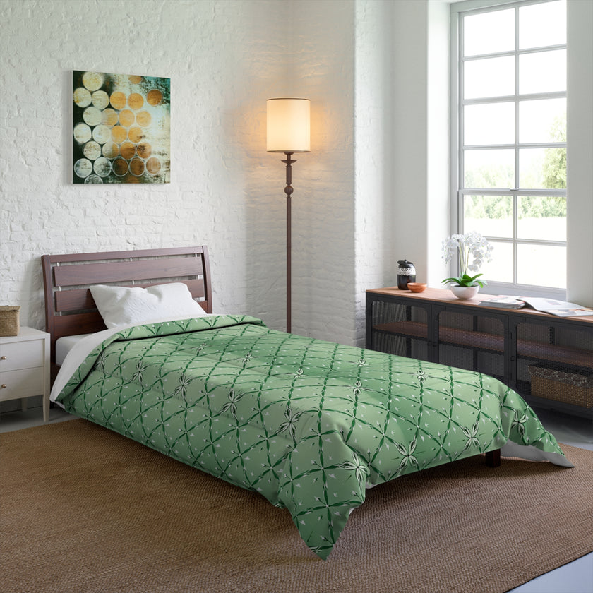 Botanical Green Quilt Comforter, Cozy Floral Pattern Blanket for Bedroom, Spring Decor, Home Warmth, Gift for Her