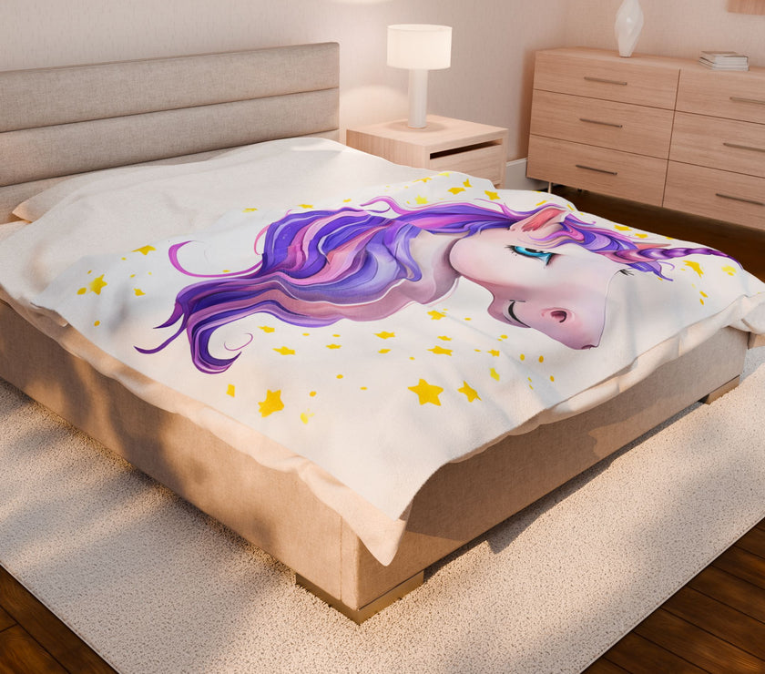 Purple Unicorn Velveteen Plush Blanket