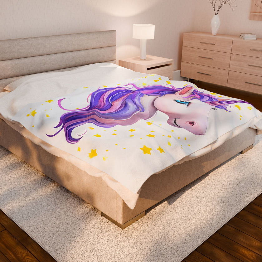 Purple Unicorn Velveteen Plush Blanket