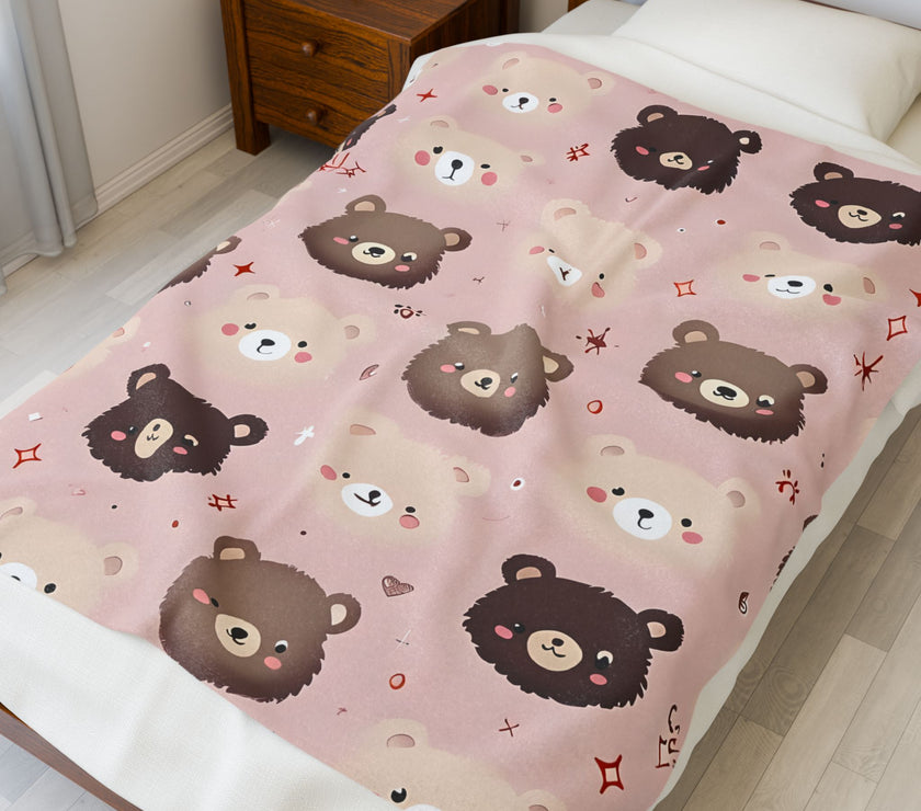 Kids Velveteen Plush Blanket, Pink Teddy Bear Soft Throw for Girls, Children's Gift, Nursery Decor, Cozy Bedding, Baby Shower Present