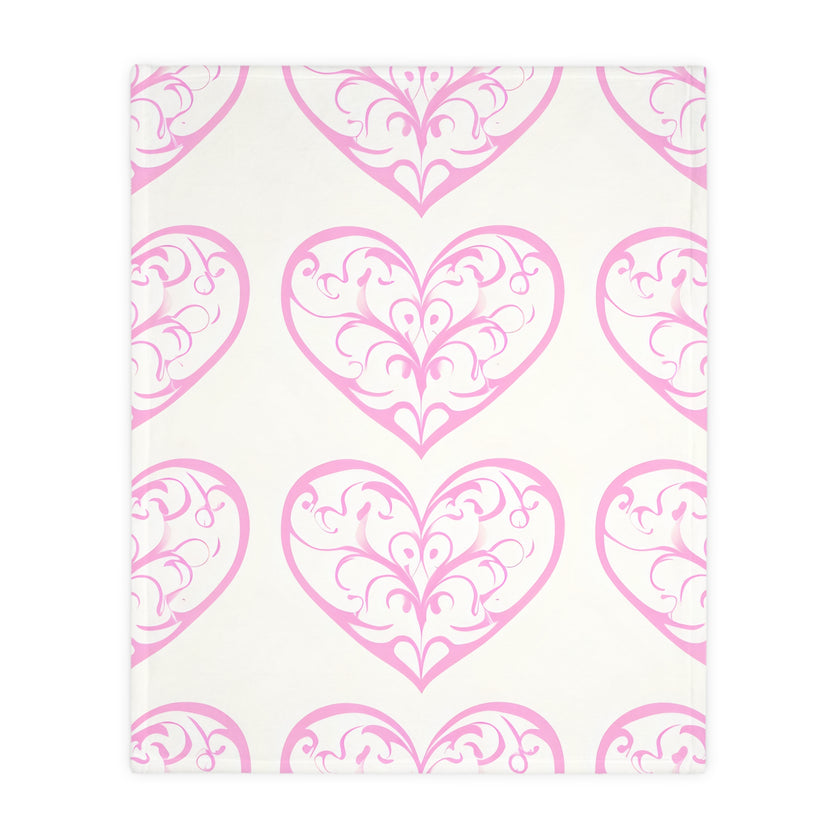 Blanket, soft, cozy, pink heart design, gift for her, home decor, Valentine's Day gift, dorm essential