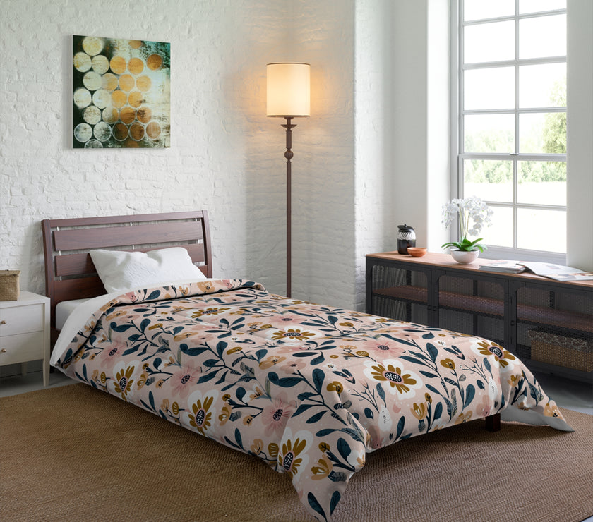 Floral Pattern Comforter, Cozy Bedding, Boho Home Decor, Gift for Her, Spring Bedroom Makeover, Warm Soft Blanket