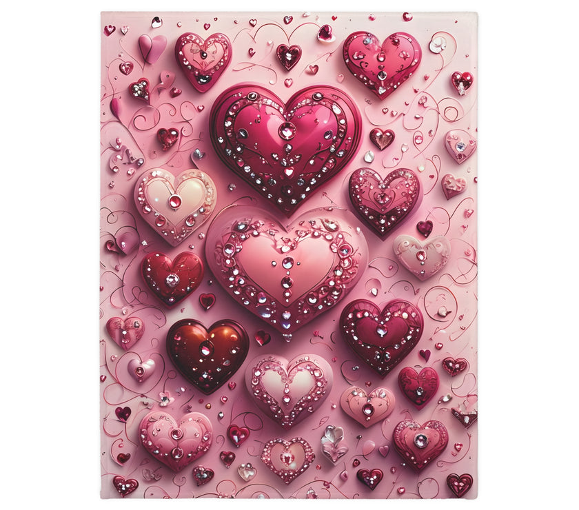 Pink Hearts Velveteen Microfiber Blanket (Two-sided print) Pink Velveteen Microfiber Blanket, Love Blanket