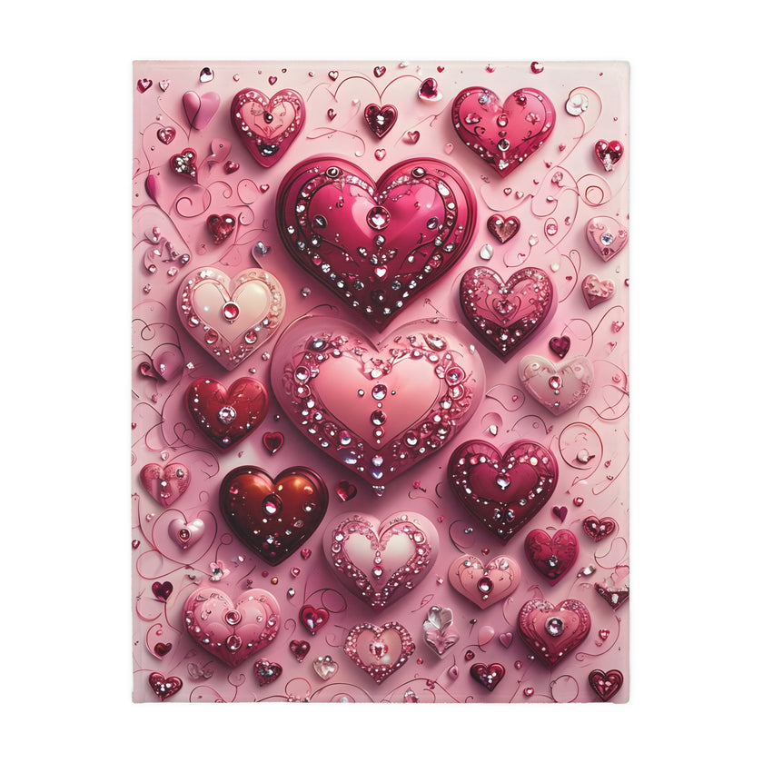 Pink Hearts Velveteen Microfiber Blanket (Two-sided print) Pink Velveteen Microfiber Blanket, Love Blanket