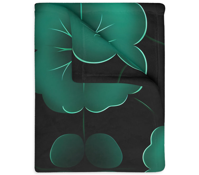 Green Jade Floral Velveteen Microfiber Blanket (Two-sided print)