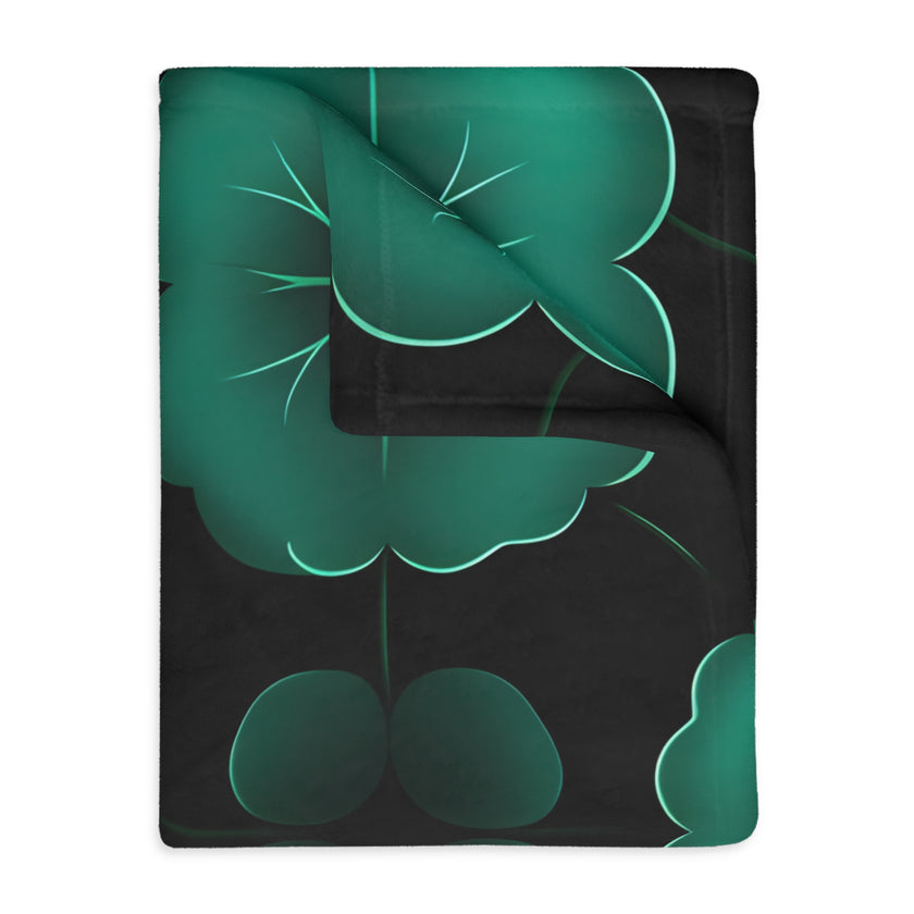 Green Jade Floral Velveteen Microfiber Blanket (Two-sided print)