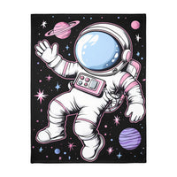 Kids Blanket, Astronaut Spaceman Print, Two-Sided Velveteen Microfiber Throw, Children's Bedroom Decor, Outer Space Theme Bedding, Galaxy