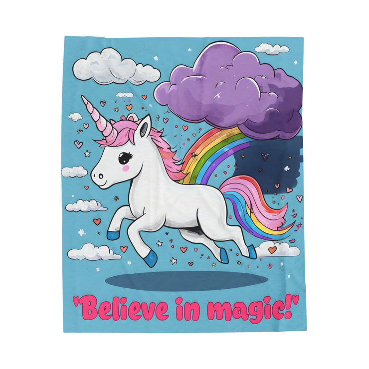 Blue Rainbow Unicorn Velveteen Plush Blanket