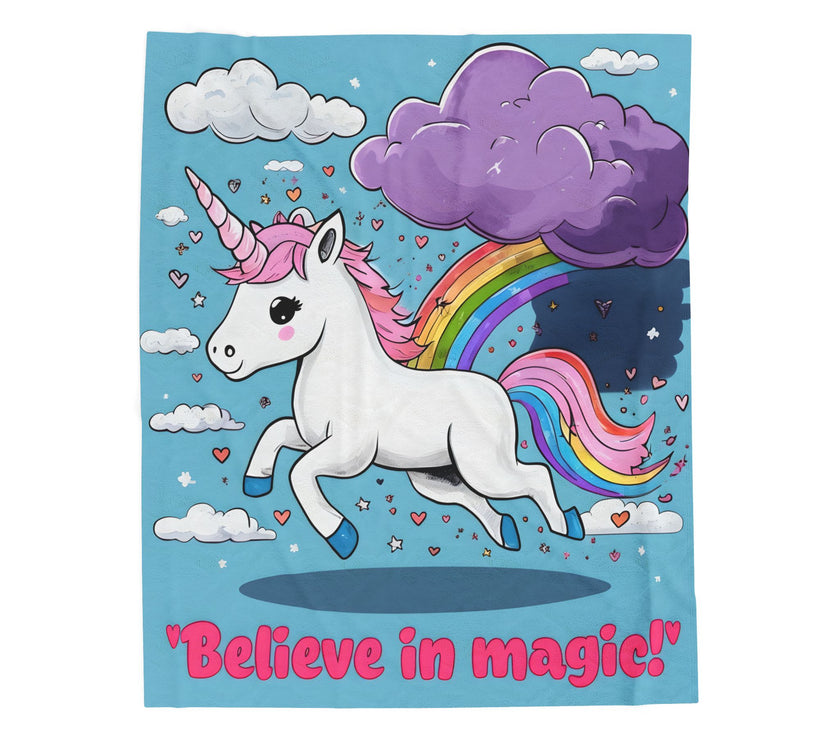 Blue Rainbow Unicorn Velveteen Plush Blanket